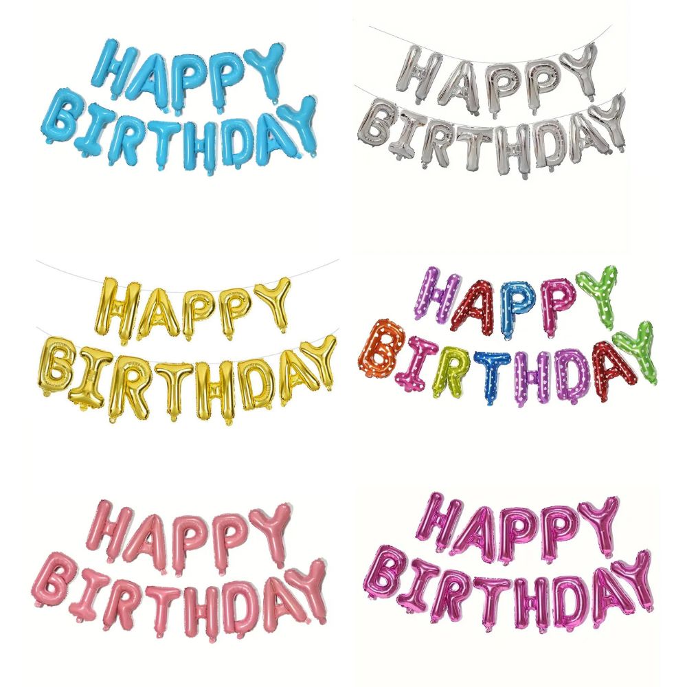 JOBLOT 300pcs Happy Birthday Foil Balloon Banner Bunting Self Inflating Letters Mixed Colours Wholesale