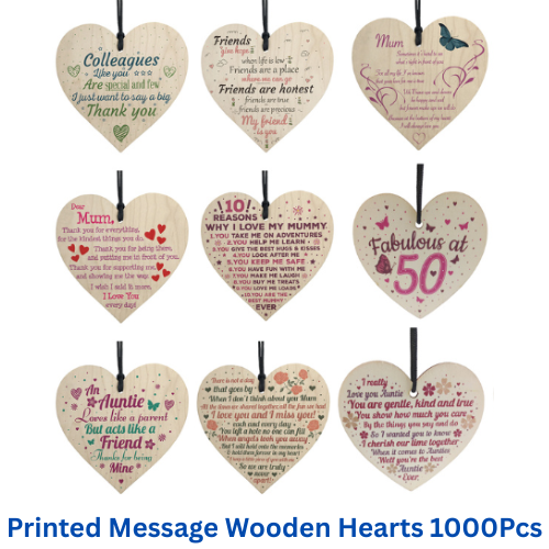 JOBLOT Wooden Hanging Heart Plaque 10cm Gift Tags for Friends Family Colleagues 1000pcs