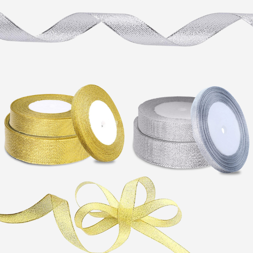 Glitter Ribbon Rolls 25m Gold Silver Mixed Width for Crafts Gift Wrap Wedding Xmas Decorations 100 Pack