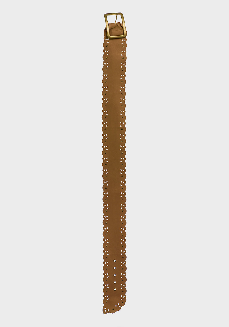 PU Leatherette Hip Belt, Ochre, Scalloped, Studded