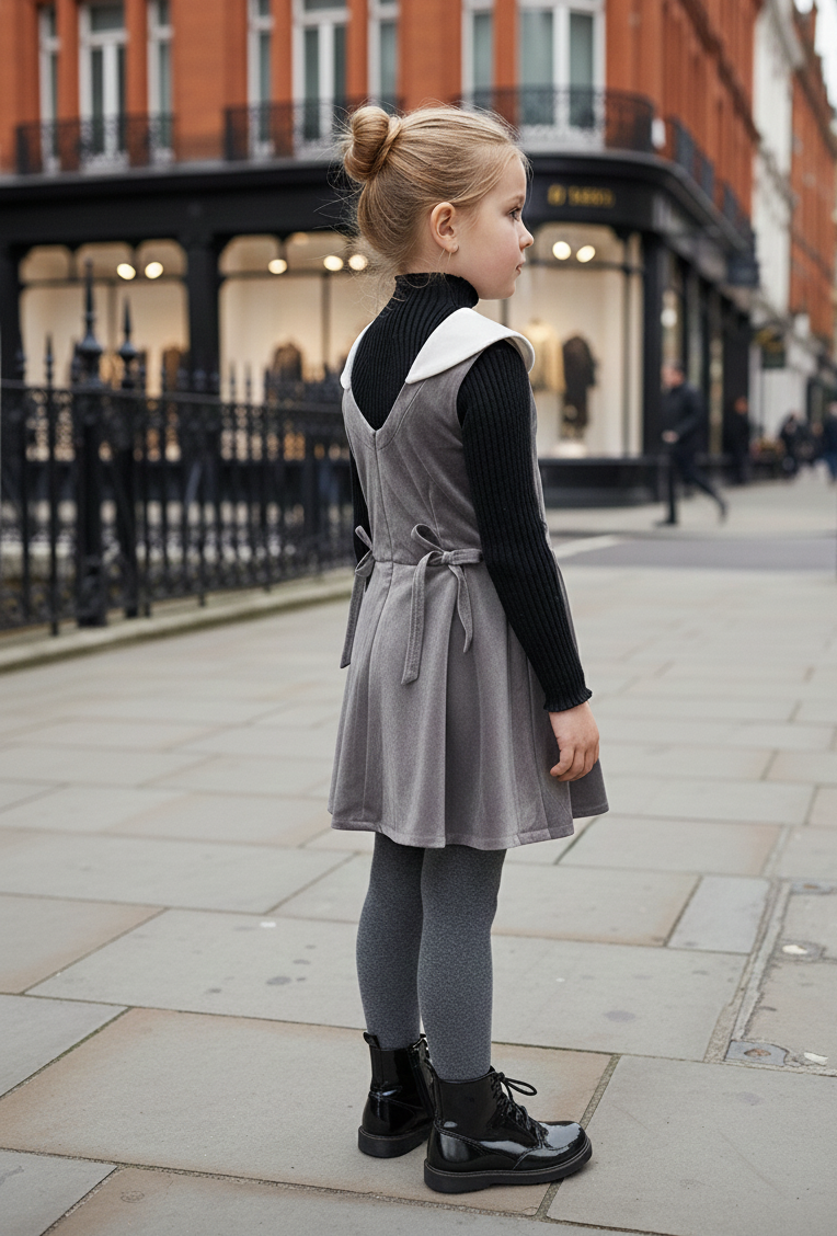 Grey Velvet Sleeveless Dress Wool Blend Sporty Style Spring Age 3-10Y