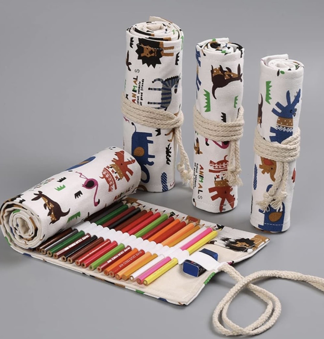 canvas roll pencil case with pencils