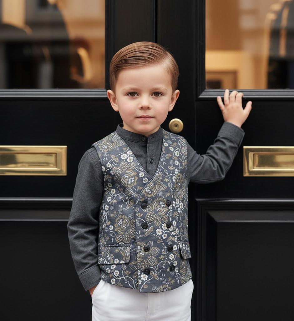 Vintage Floral Boys' Waistcoat spring Casual Green Flower Toddler Vest 2-7Y