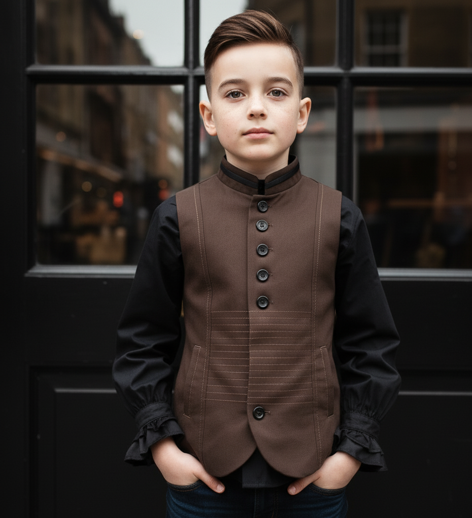 Boys Vintage Velvet Waistcoat, Uniform Vest, Ages 3-10