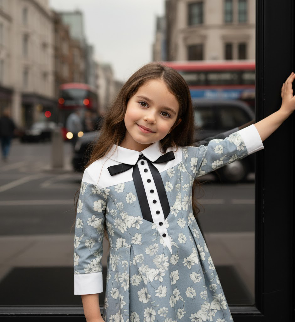 Vintage Floral Girls Dress Peter Pan Collar Jacquard Flower Girl Toddler Party Dress 3-7Y