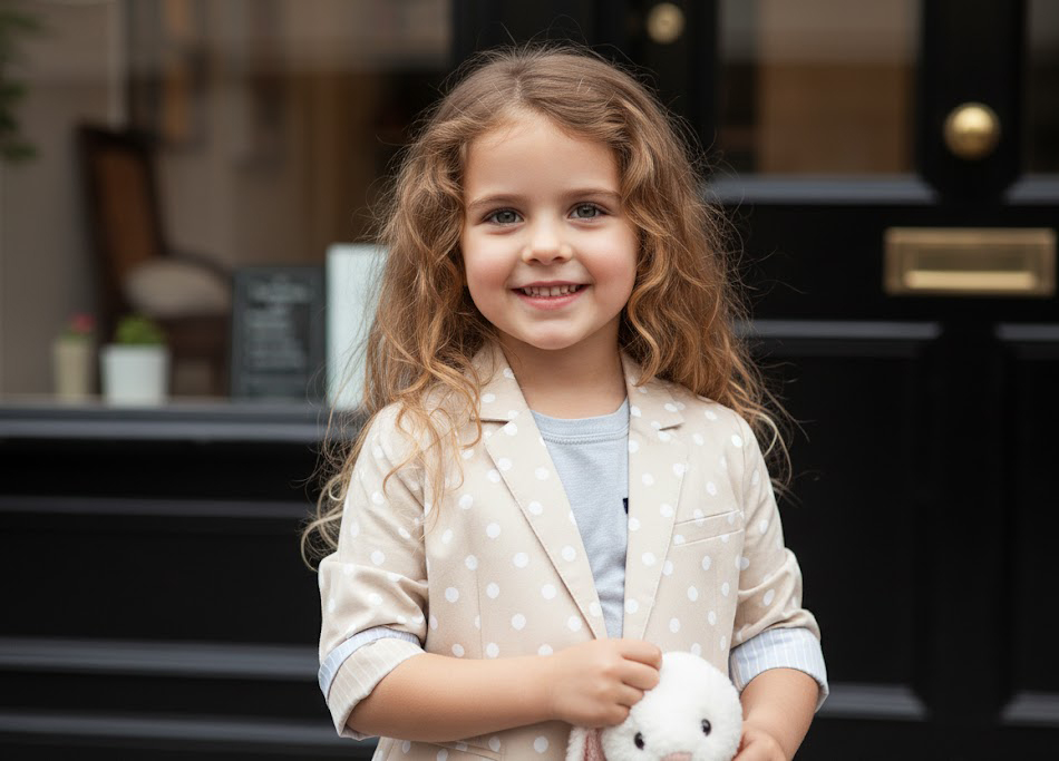 Girls Polka Dot Blazer Cream Cotton Jacket Vintage Kids Spring Summer Coat Ages 6-12Y