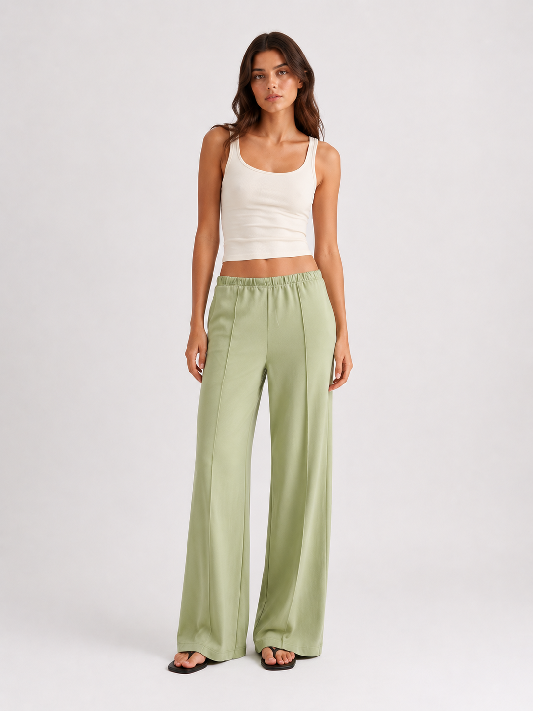 Sage Textured Wide Leg Trousers – 34 Inch - plus range 