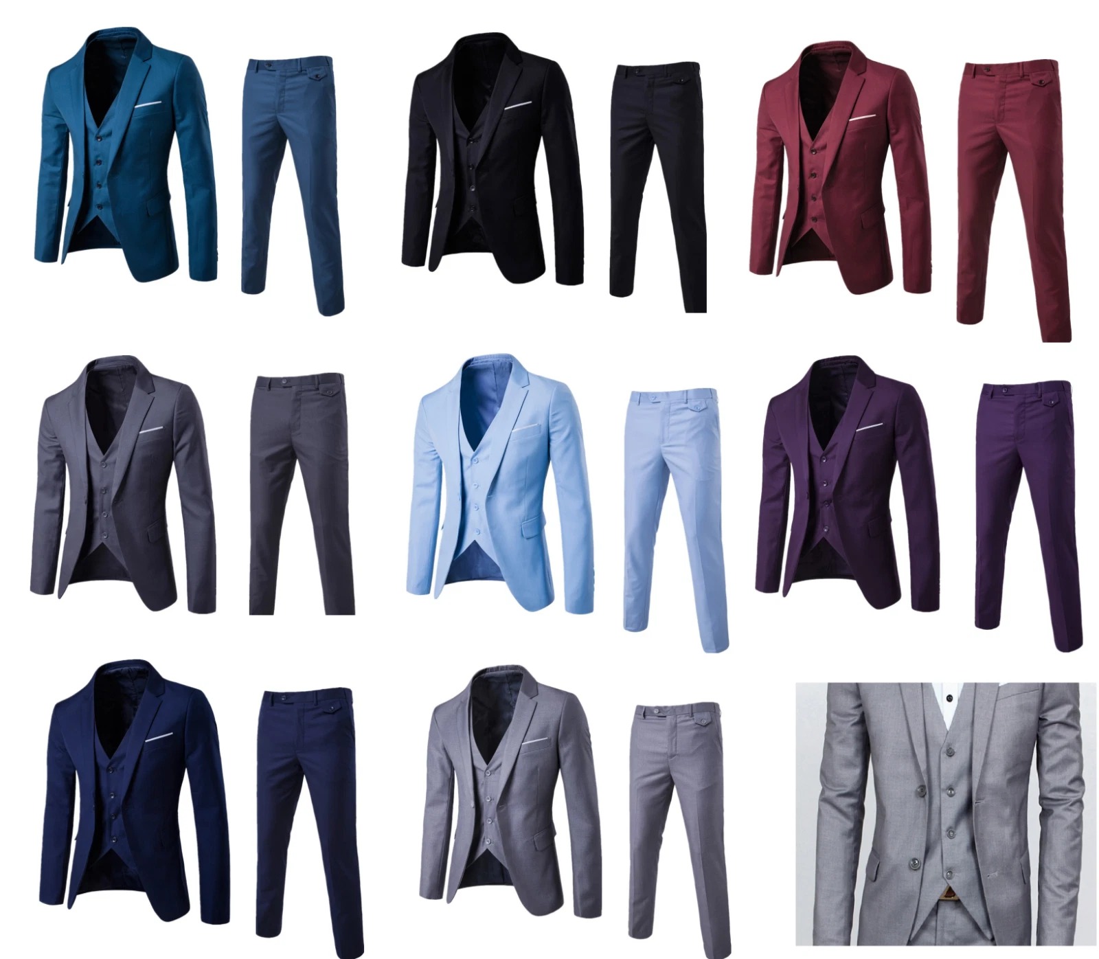 3 Pieces Set Suit Blazer Jacket + Tux Vest Waistcoat + Trousers
