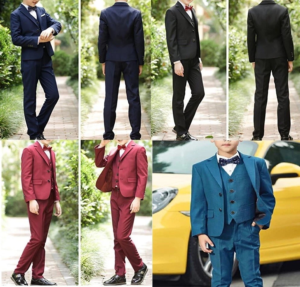 Kid 3 Pcs Suit Blazer Jacket Tux Vest Waistcoat Trousers Prom Page boy school
