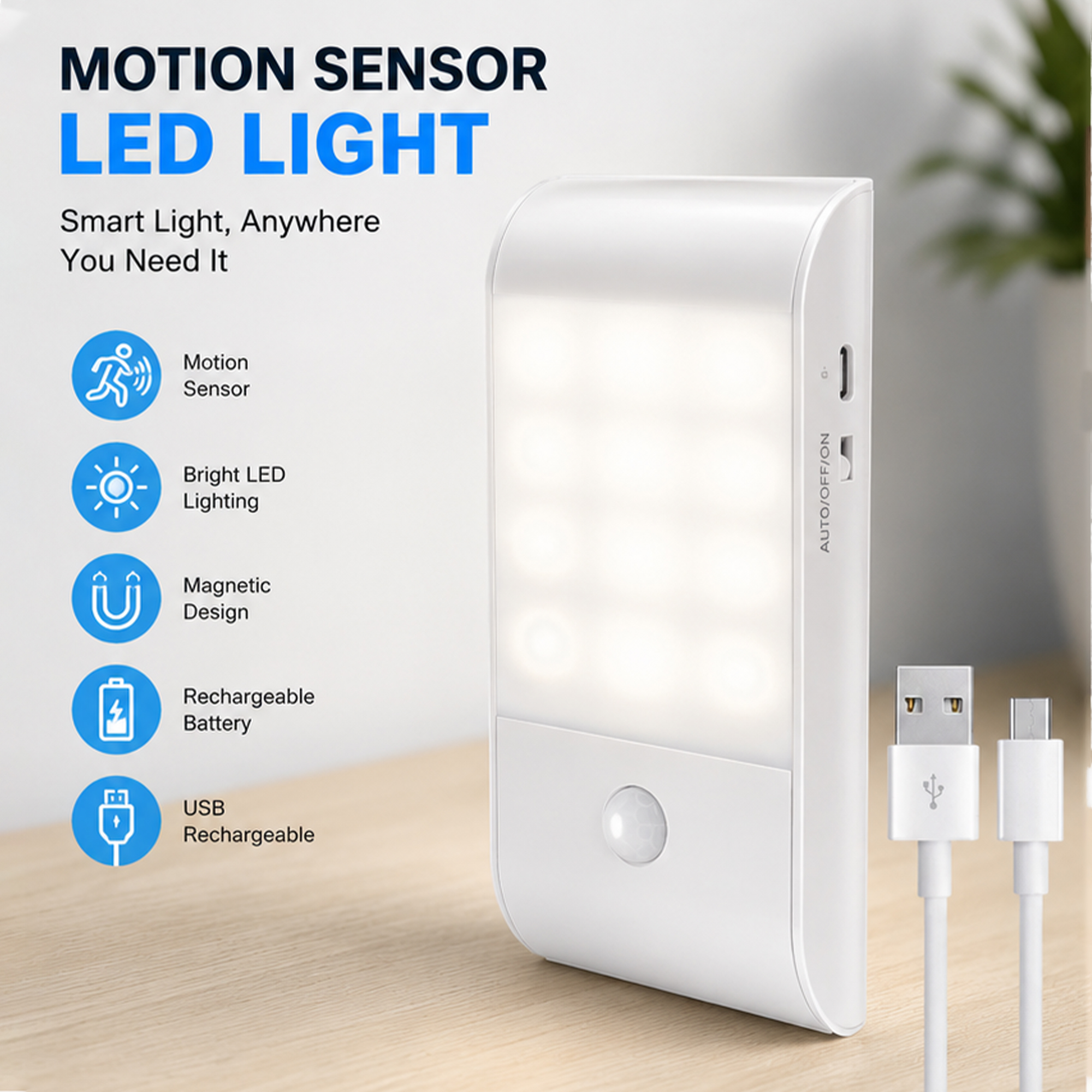 20x LED Motion Sensor Cabinet Lights USB Rechargeable Wireless Wardrobe Closet