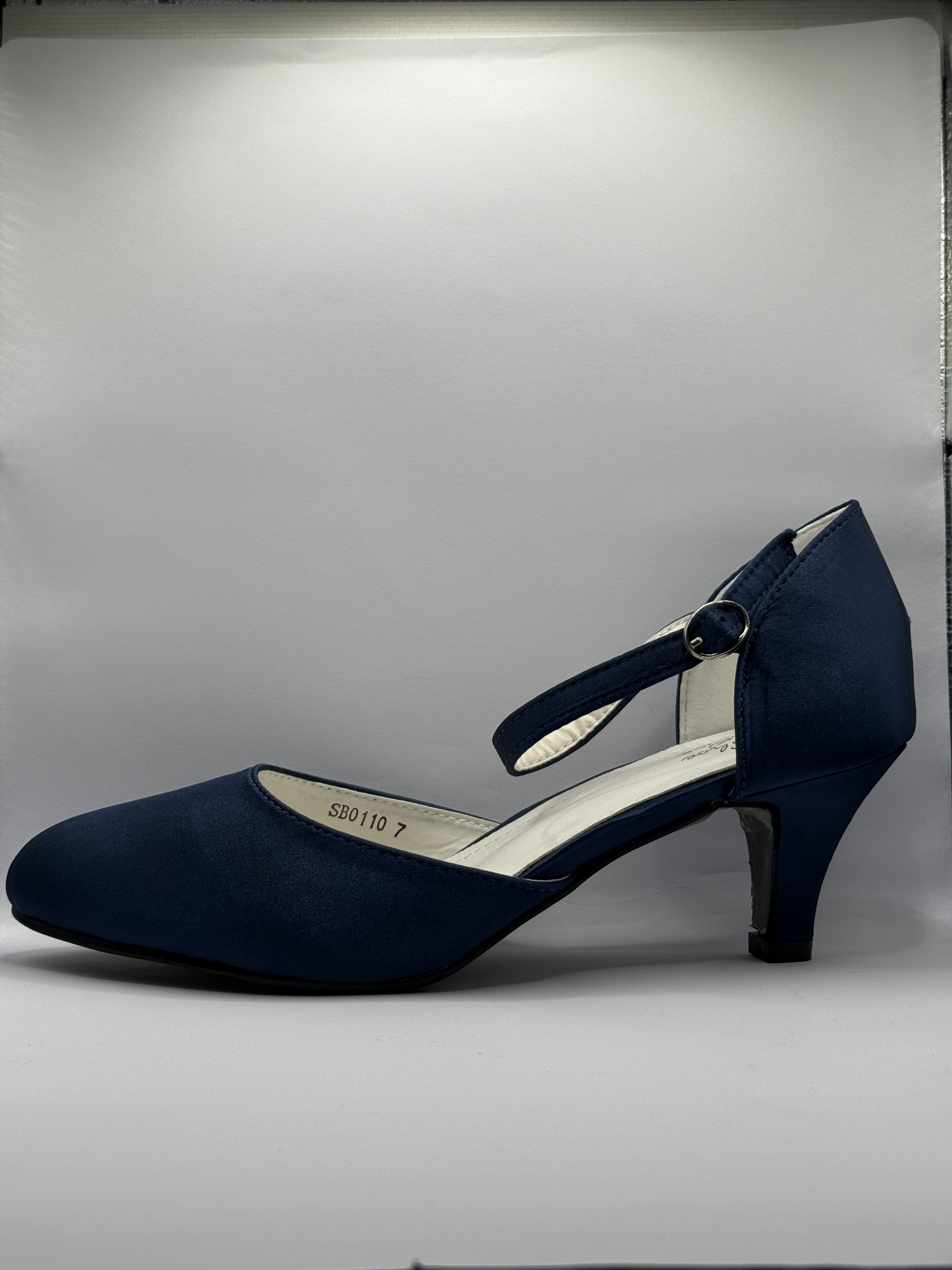 Women's Navy Blue Satin Ankle Strap Mid Heel Court Shoes – Wholesale Clearance Lot – 45 Pairs – RRP £1,300