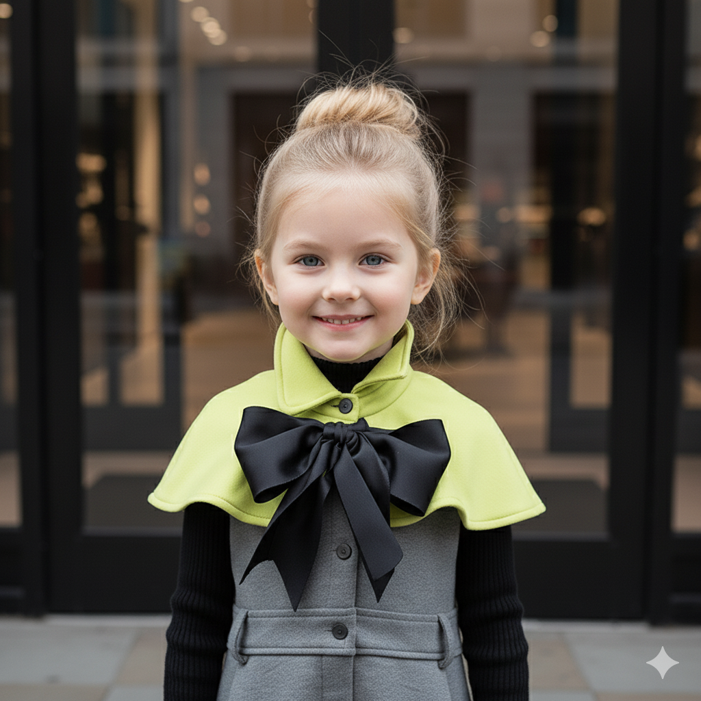 Girls spring Cape Vintage Knit Party Dress Apple Green Bow Outfit Age 9-12Y