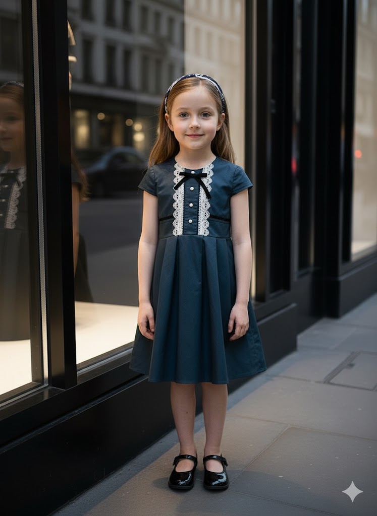 Girls Dark Green Lace Dress Vintage Cotton Party Dress Kids Age 3-7Y