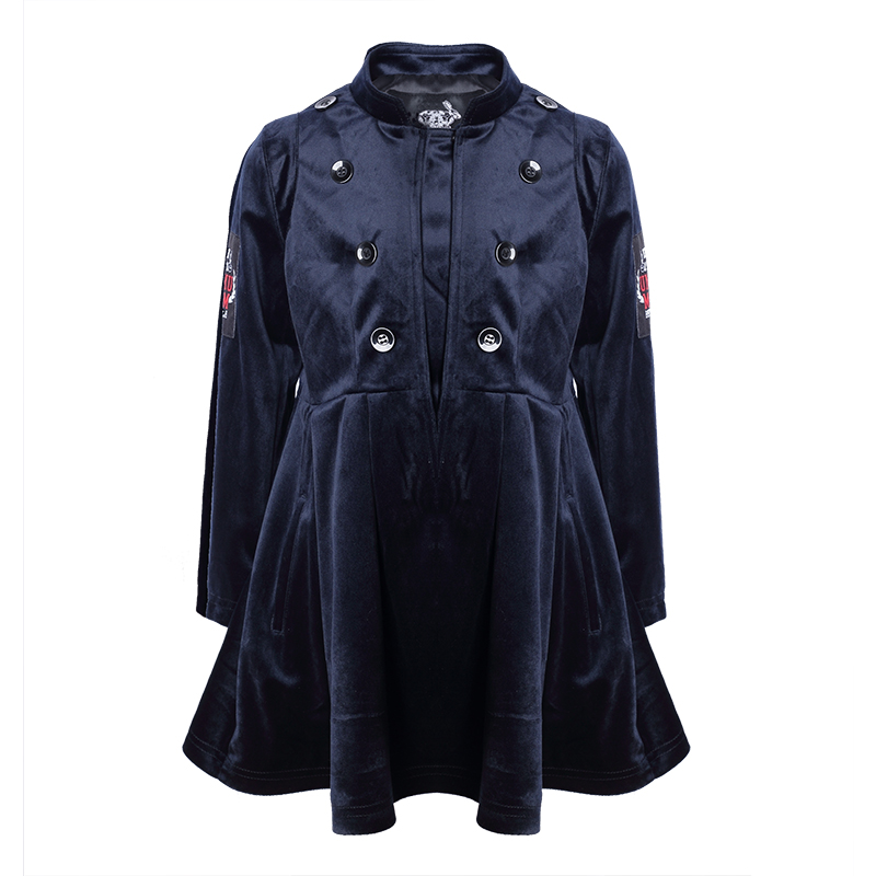 Girls Vintage Navy Velvet Trench Coat Dress, A-Line age 3-4Y toddler
