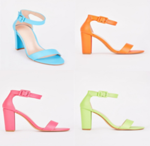 Wholesale-Branded Ladies Summer Heeled Sandals – Assorted High-Street Brands (I Saw It First, Joia, U.Desired) & Colours(Green,Pink,Sky Blue,Orange,