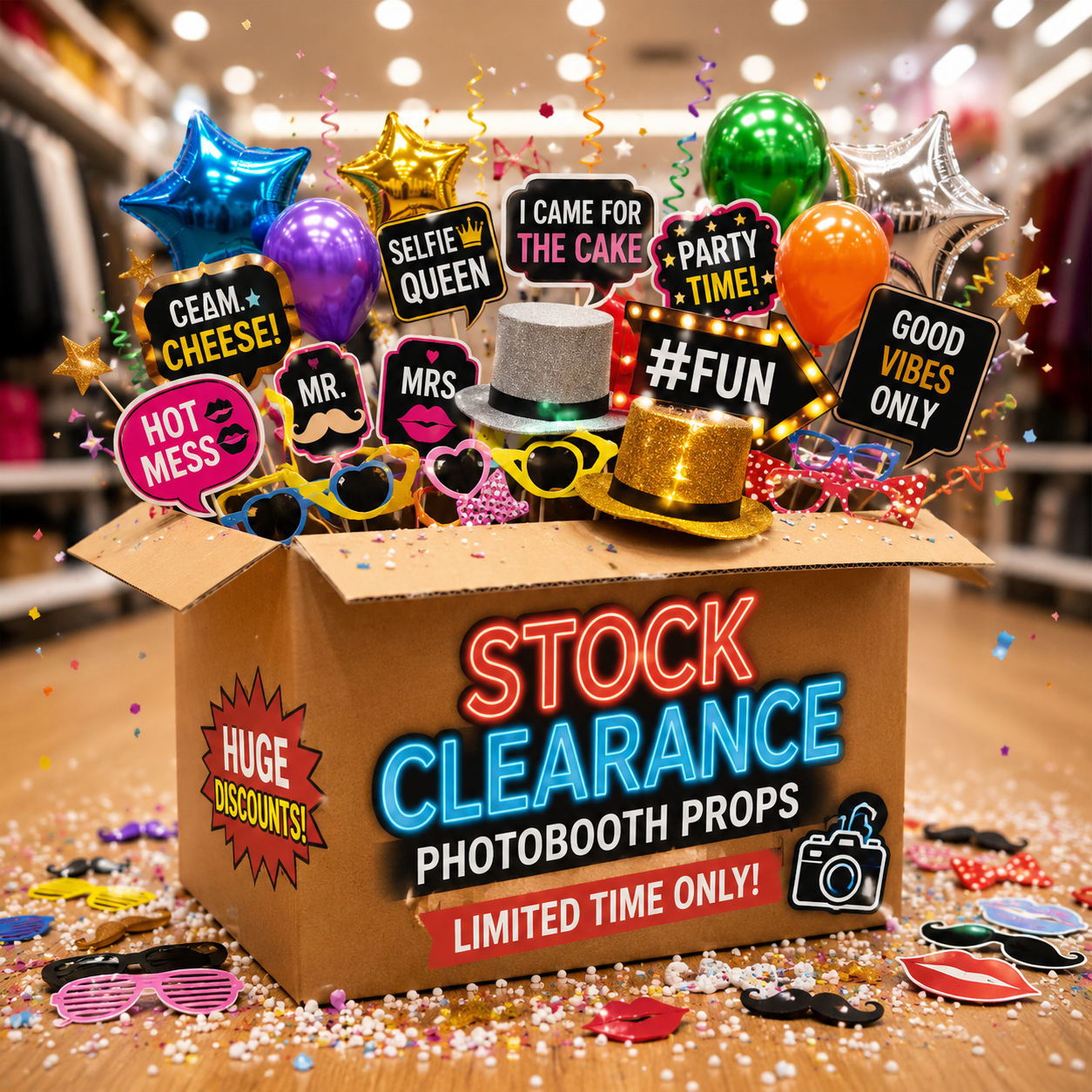 100 Mixed Photo Booth Props Bulk Lot Wedding Party Birthday Event Accessories Warehouse Clearance