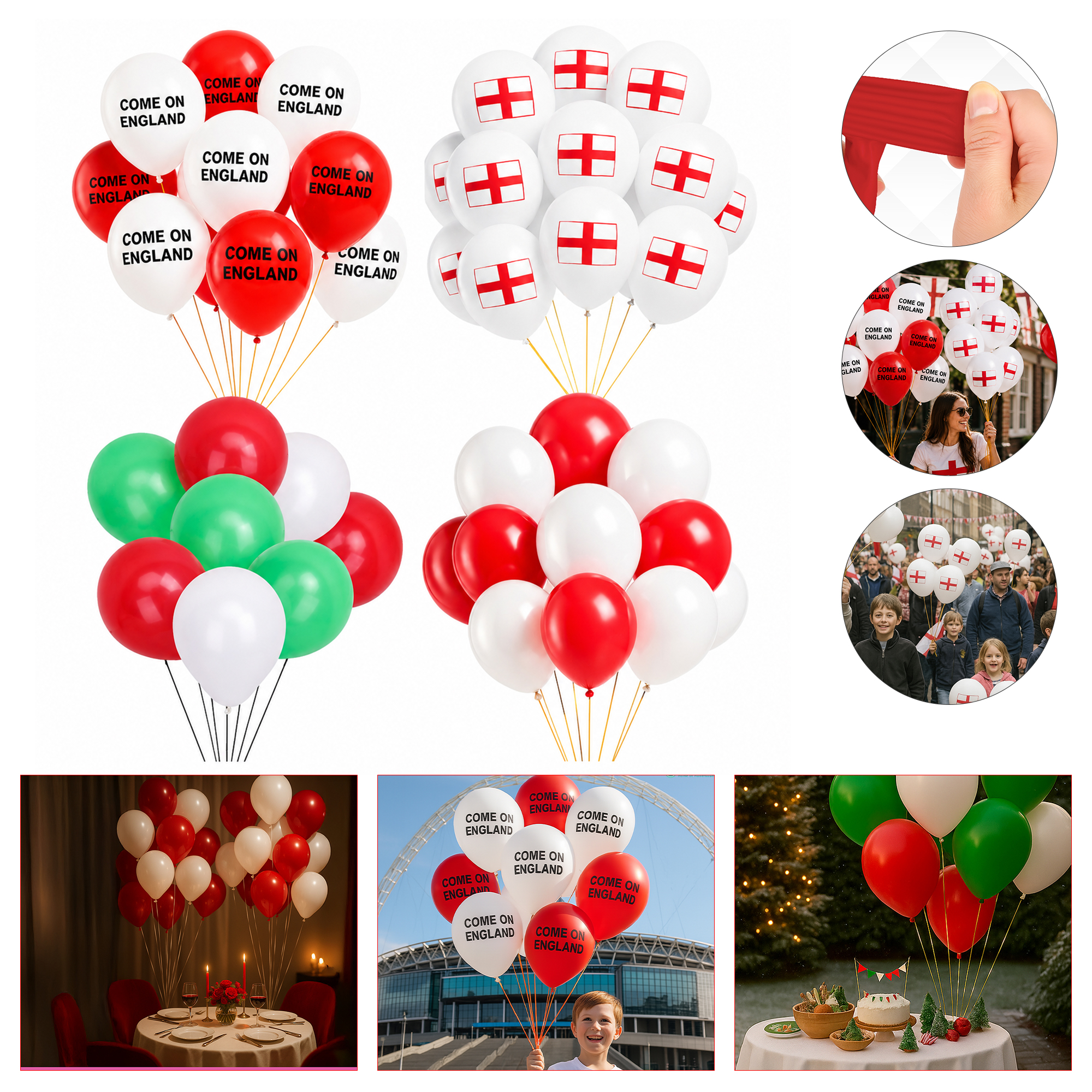 200 England St George Balloons Red White Latex Football Party Decorations Bulk Wholesale Pack UK Supporters