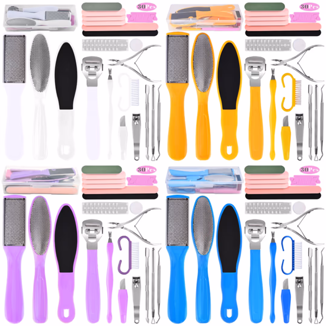 30PCS Professional Foot Care Kit with Callus Remover, Foot File Set, Nail Clippers, Cuticle Tools & Storage Case for Smooth Heels and Pedicure Care