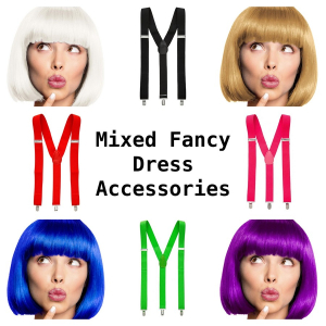 One Off Job Lot of 59 Mixed Fancy Dress Accessories - Suspenders & Wigs