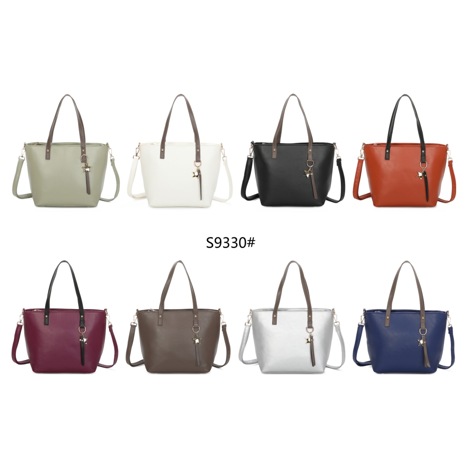 40Pcs Mix Colours-Soft Pu Medium Size Two-toned Tote Bag with Star Details