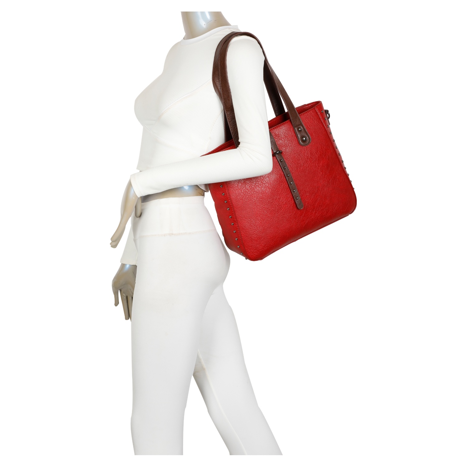 35 pcs Mix Colours-Pu Medium Size Two-toned Studs Details Tote Bag-9316