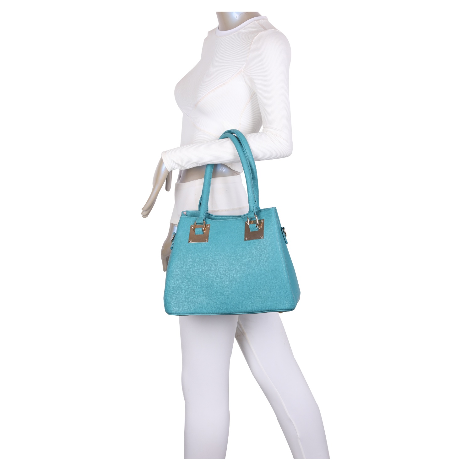 30 pcs Mix Colours -Soft Pu Medium Size 3 Compartment Front Square Metal Details Tote Bag Shoulder Bag