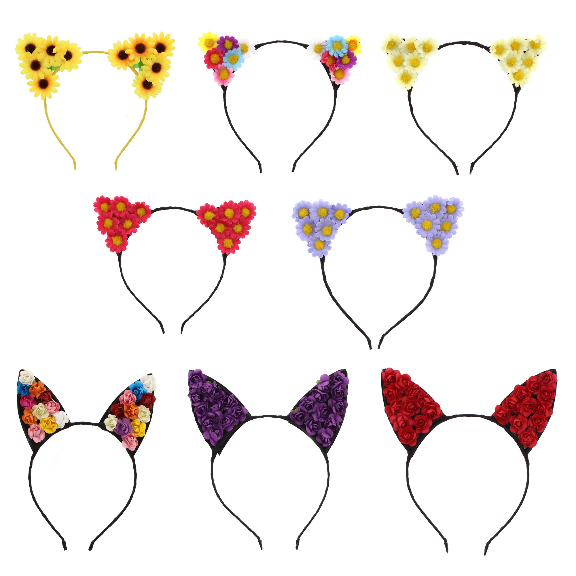 1000 Assorted Flower Cat Ear Headbands