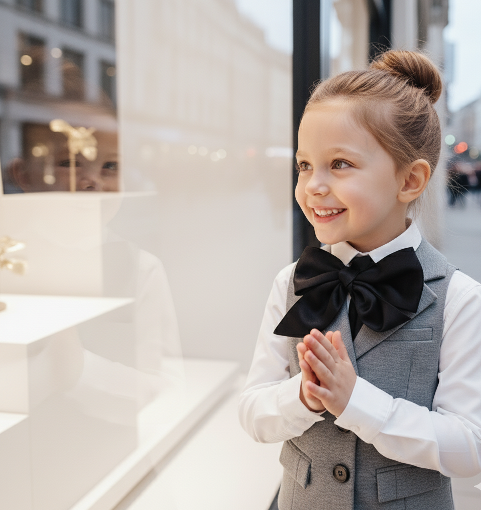 Girls Vintage Waistcoat Vest Oversized Bowtie Golden Back Chic Kids Clothing Top 3-10Y