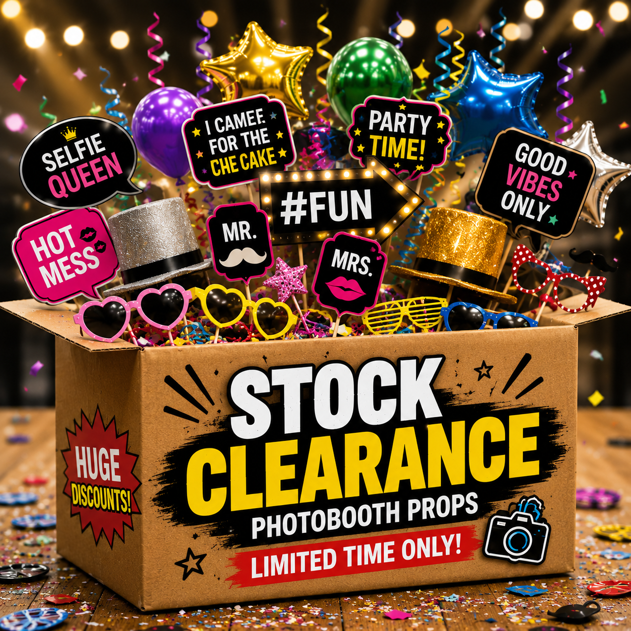 Job Lot 250x Mixed Photo Booth Props - Warehouse Clearance Stock UK Wholesale