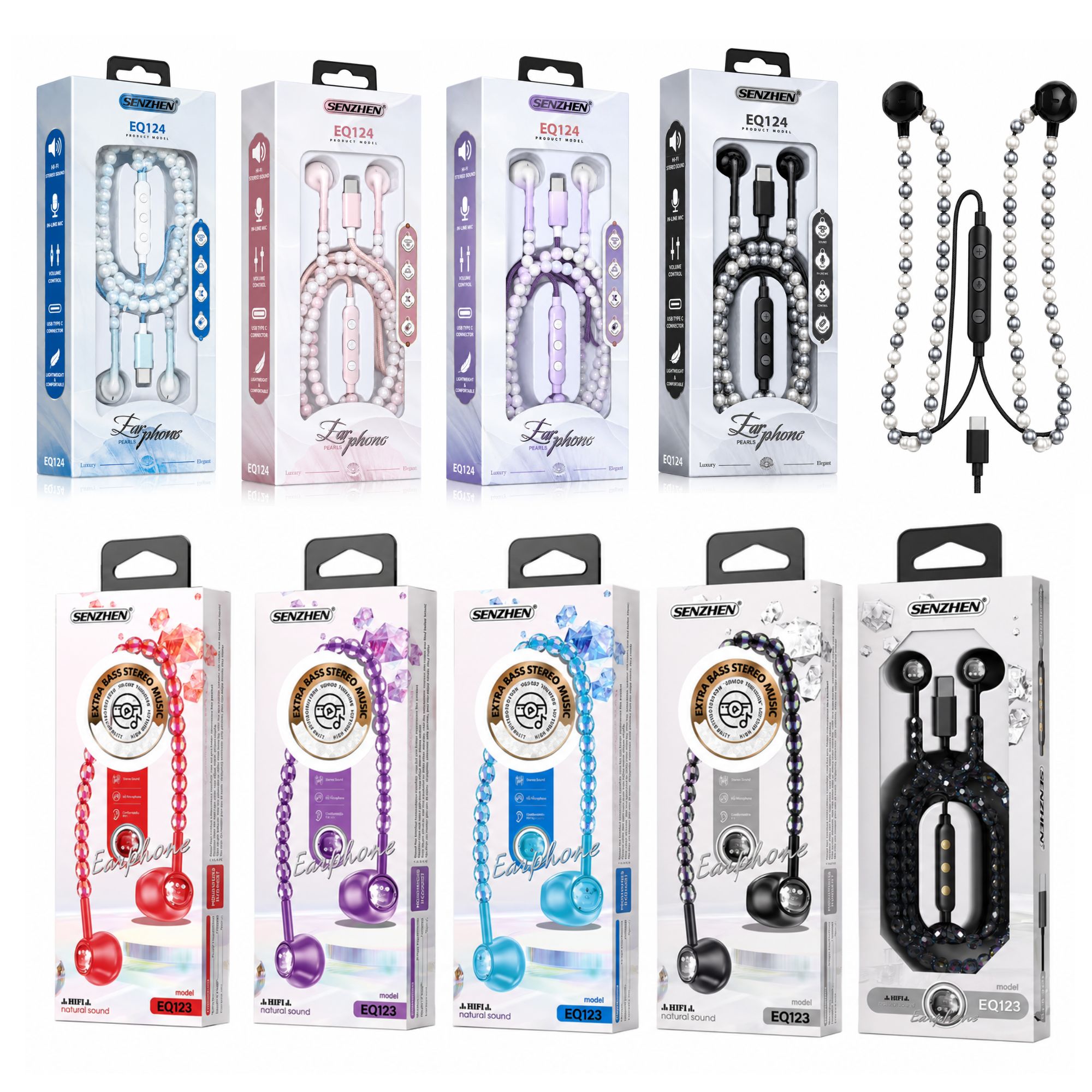 20pcs-Pearl and Beads Effect Luxury In-Ear Headphones For Sports Running Gym Travel Built-In Mic-Mixed|GCBT027/028-20pcs-Random|UK SEL