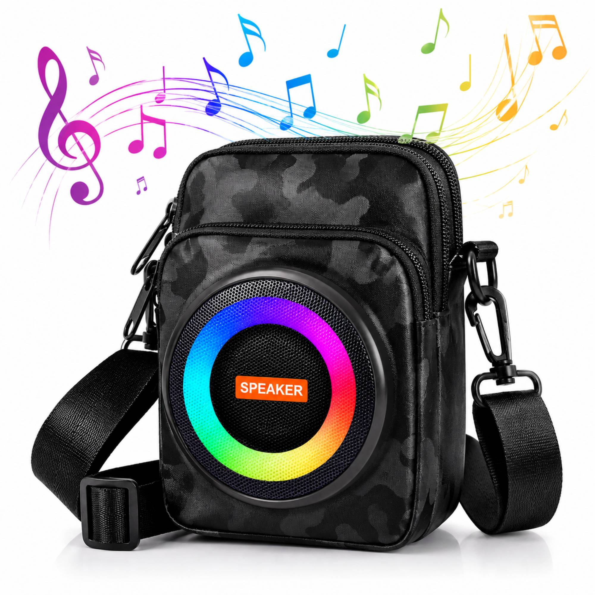 10pcs-Portable Bluetooth Speaker Crossbody Bag with RGB Lights, Power Bank, FM Radio & USB/TF Player Waterproof Outdoor Travel Shoulder Bag|GCBT052|UK