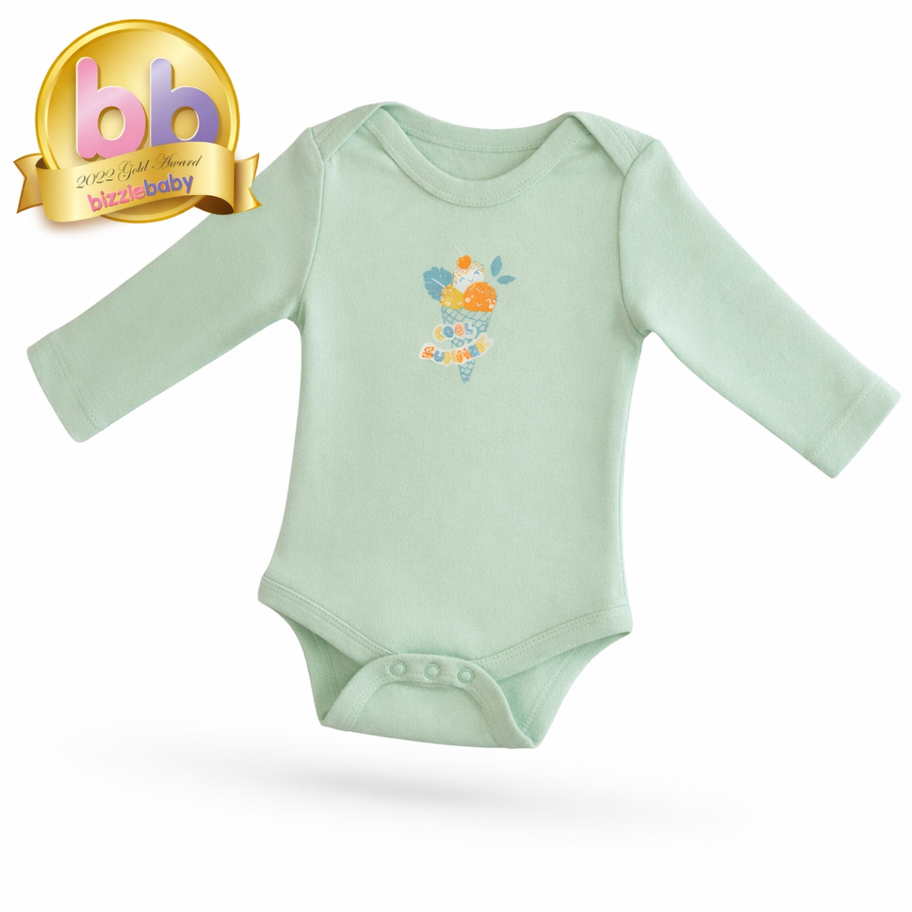 Long Sleeve Bodysuit Organic and Bamboo Blend - Ice Cream -  0-24M