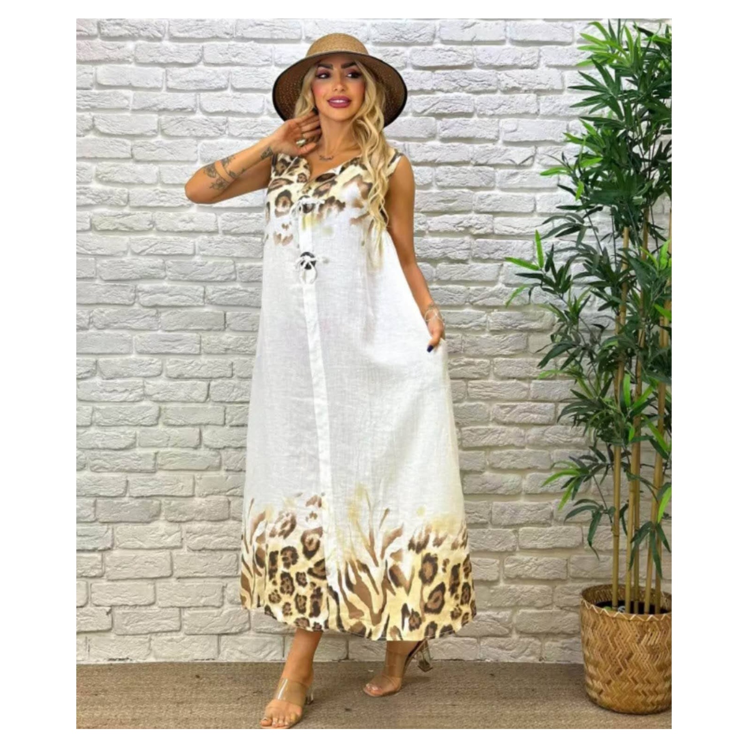 Mix 40 pcs- Italian One Size Premium Cotton Leopard Print Long Dress