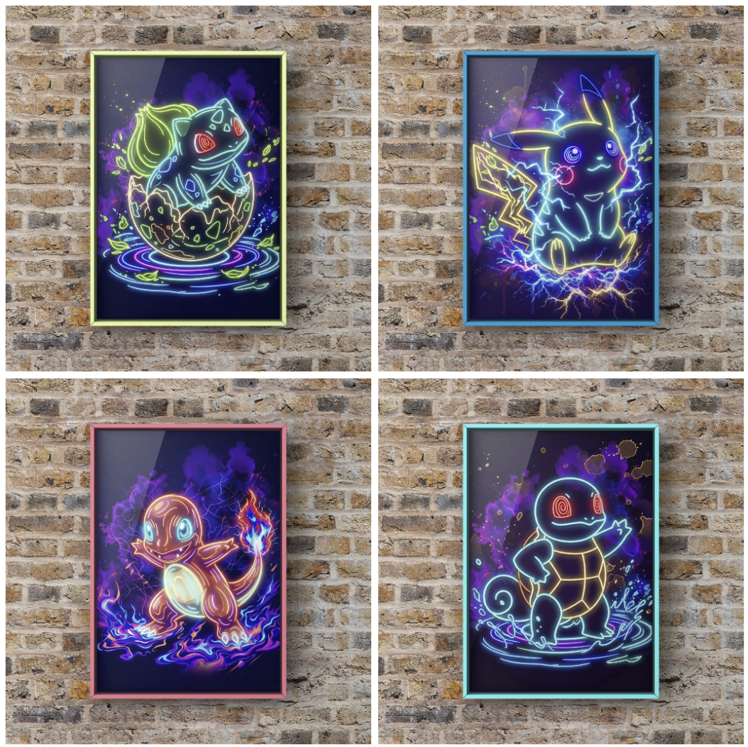 A4 Pokemon Art Print Neon 