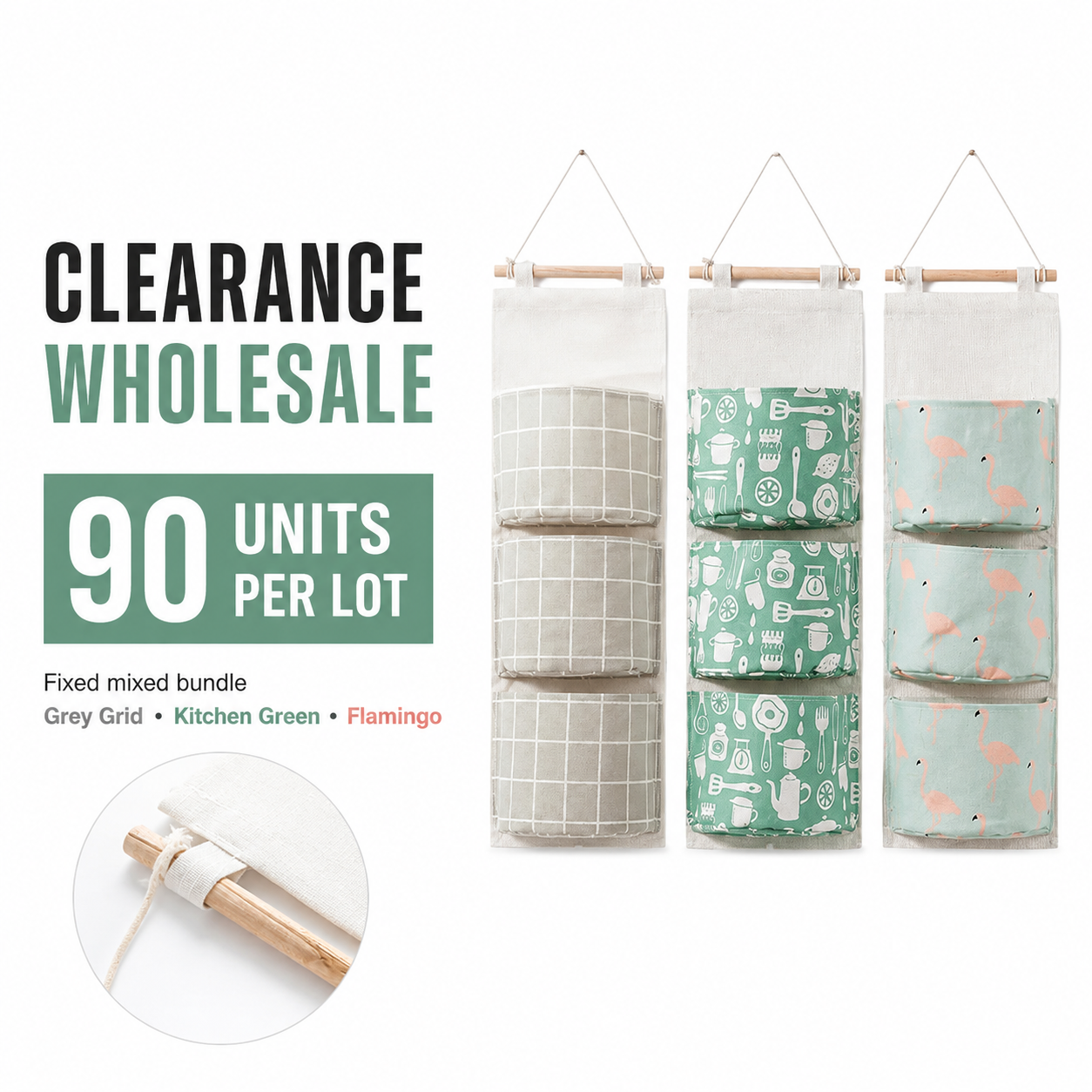 90x Hanging Wall Pocket Storage Organisers Wholesale Clearance Job Lot – 30 Each of 3 Designs