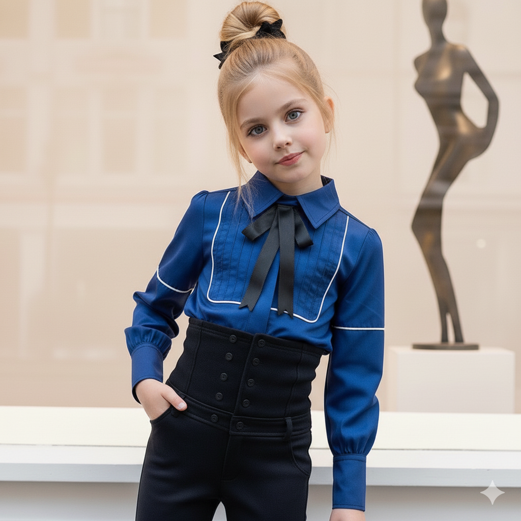 Girls Vintage Cotton Blouse Bow Long Sleeve Shirt Kids School Top 4-12Y