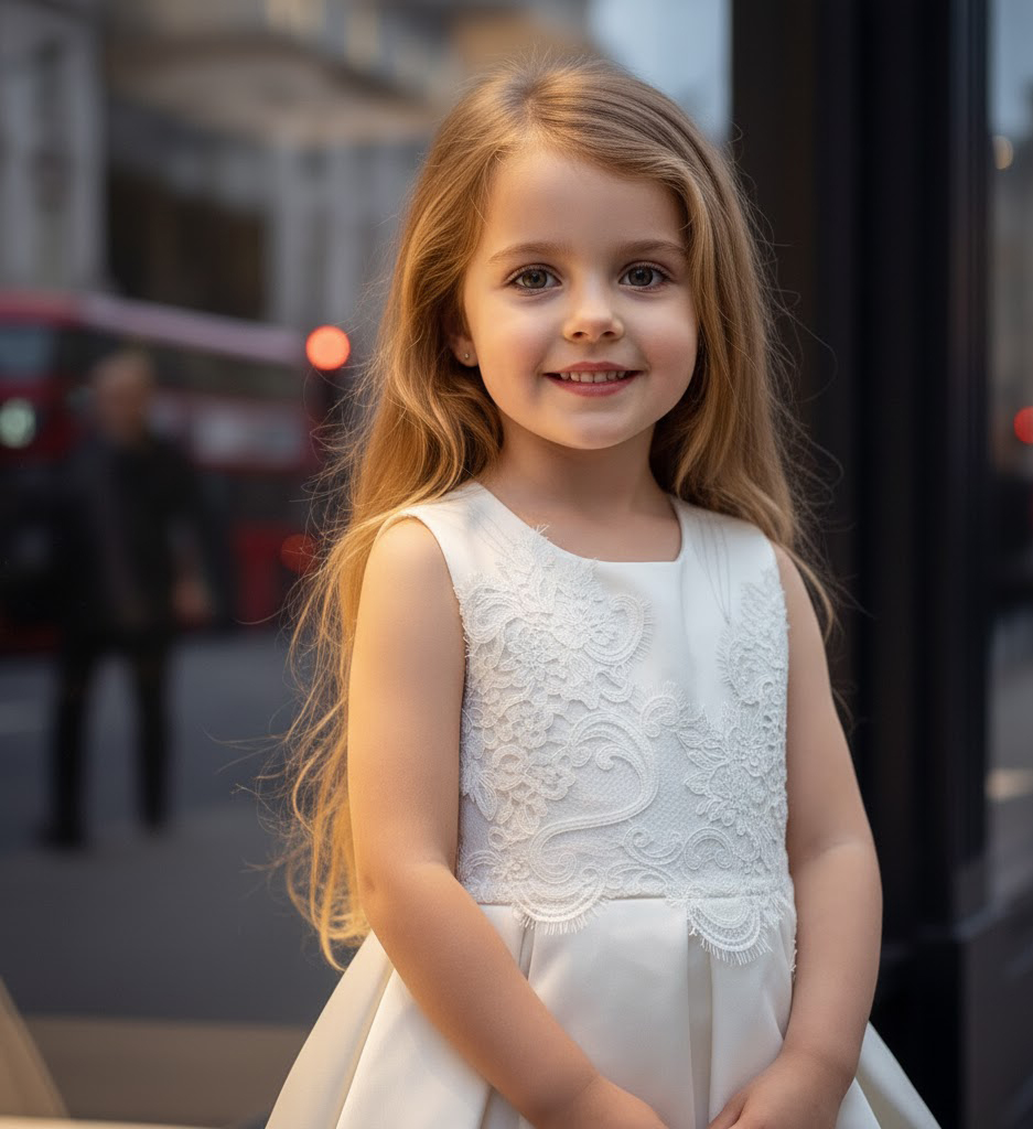 Girls Beige cream Lace Dress, Vintage Toddler Party Outfit (Ages 2-7)