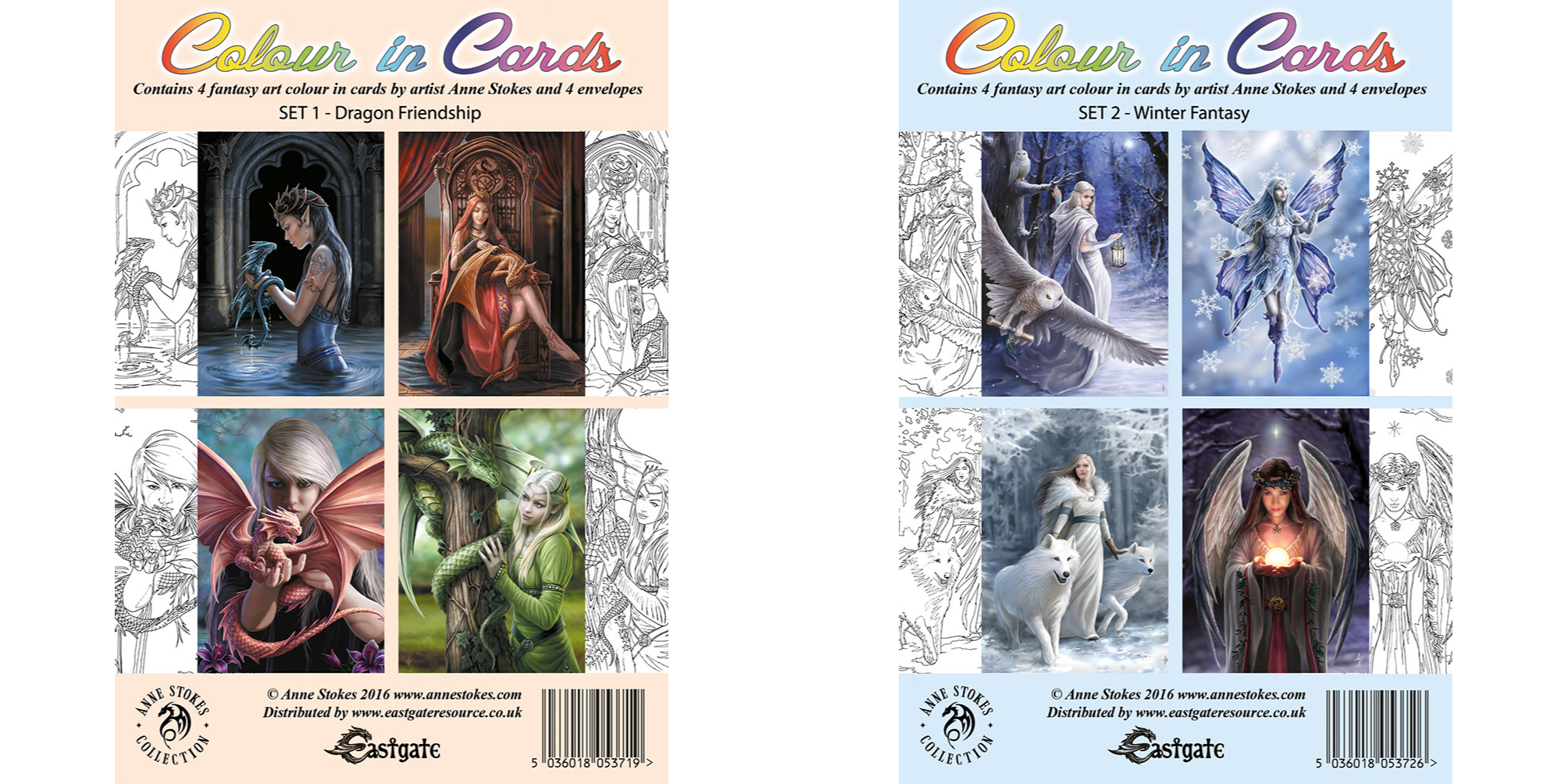 100 Anne Stokes Colour-In Cards - 50 Each of 2 Designs