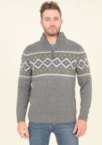 One Off Job Lot of 1 Brakeburn Men's Grey Fairisle Quarter Zip Jumper (L)