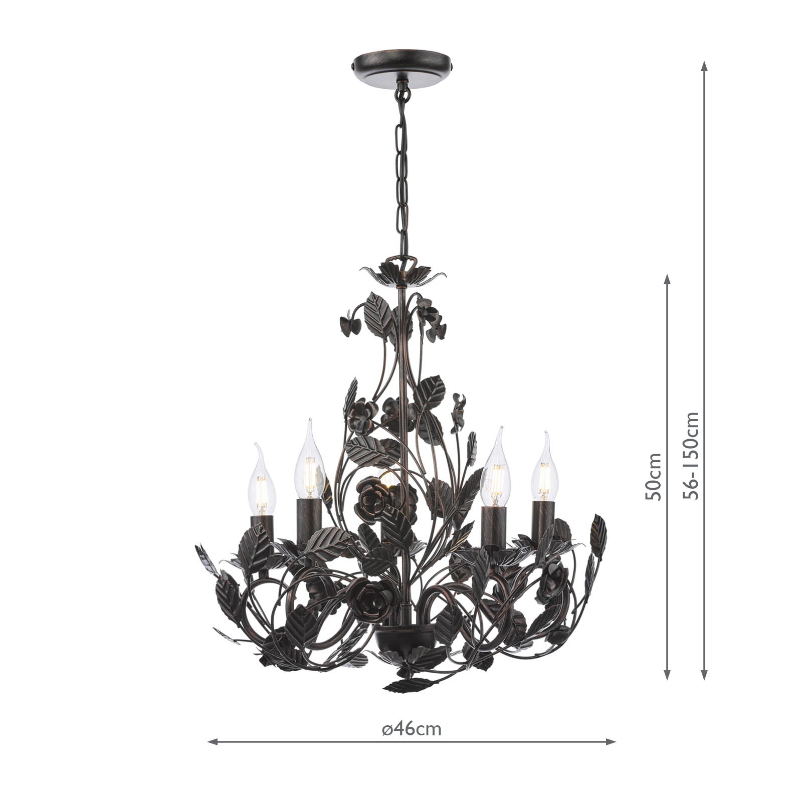 61 x Priscilla 5 Light Pendant Matt Black and Brushed Bronze