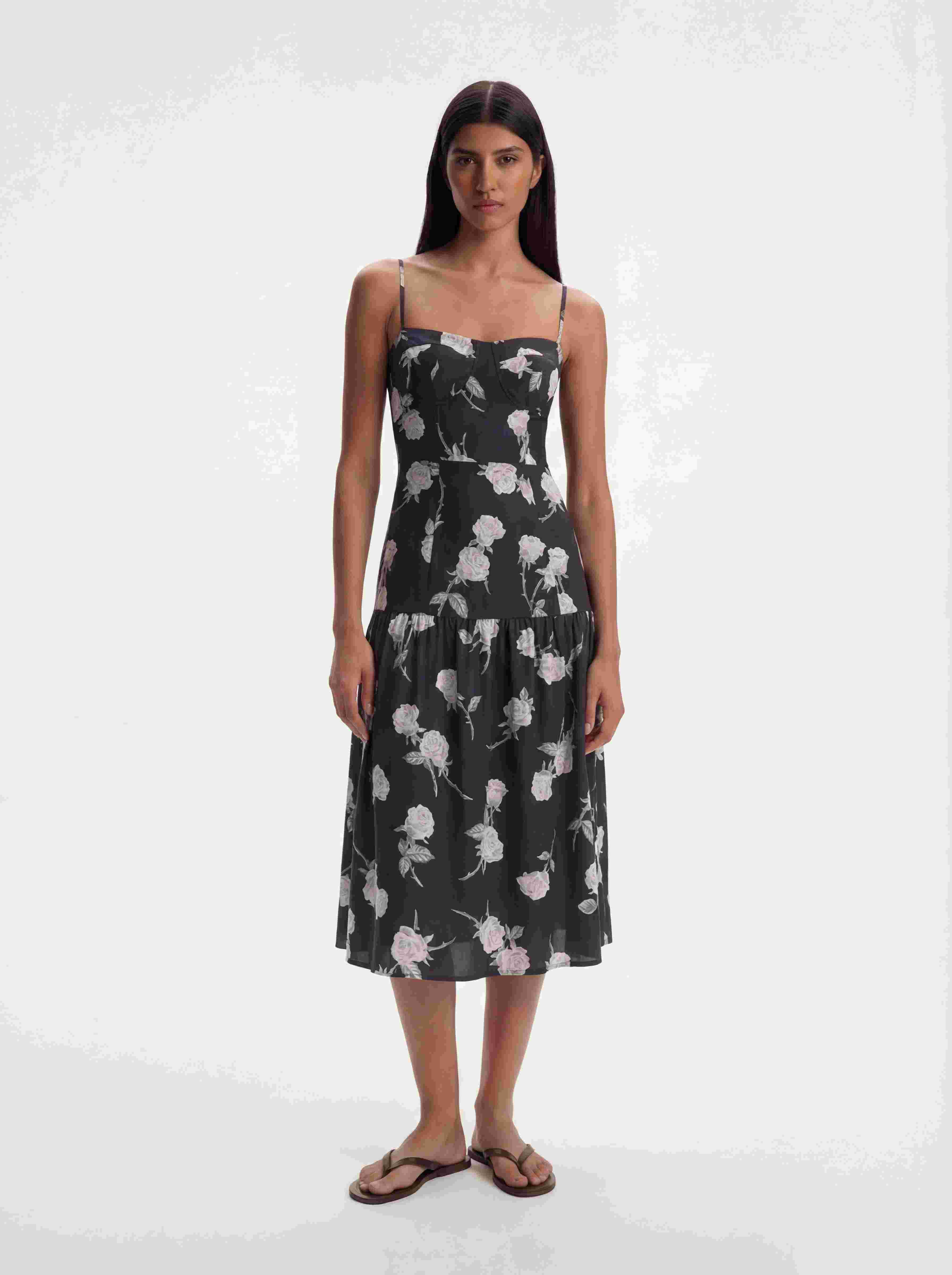 Viscose-Silk Roses Print Midi Dress — Brand New With Tags