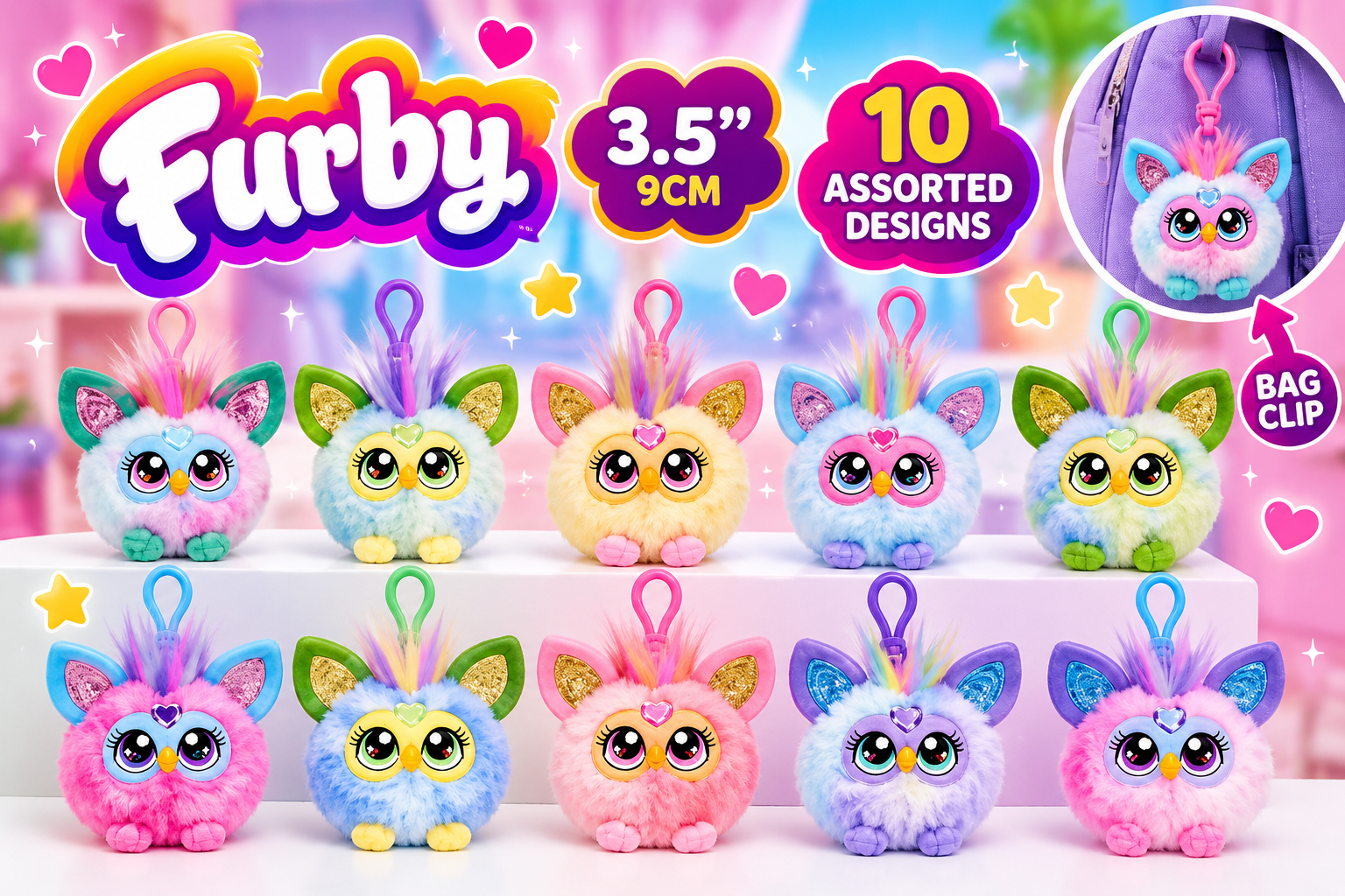 3.5” Furby Bag Clips – 10 Assorted Designs – 180 Per Carton – Wholesale