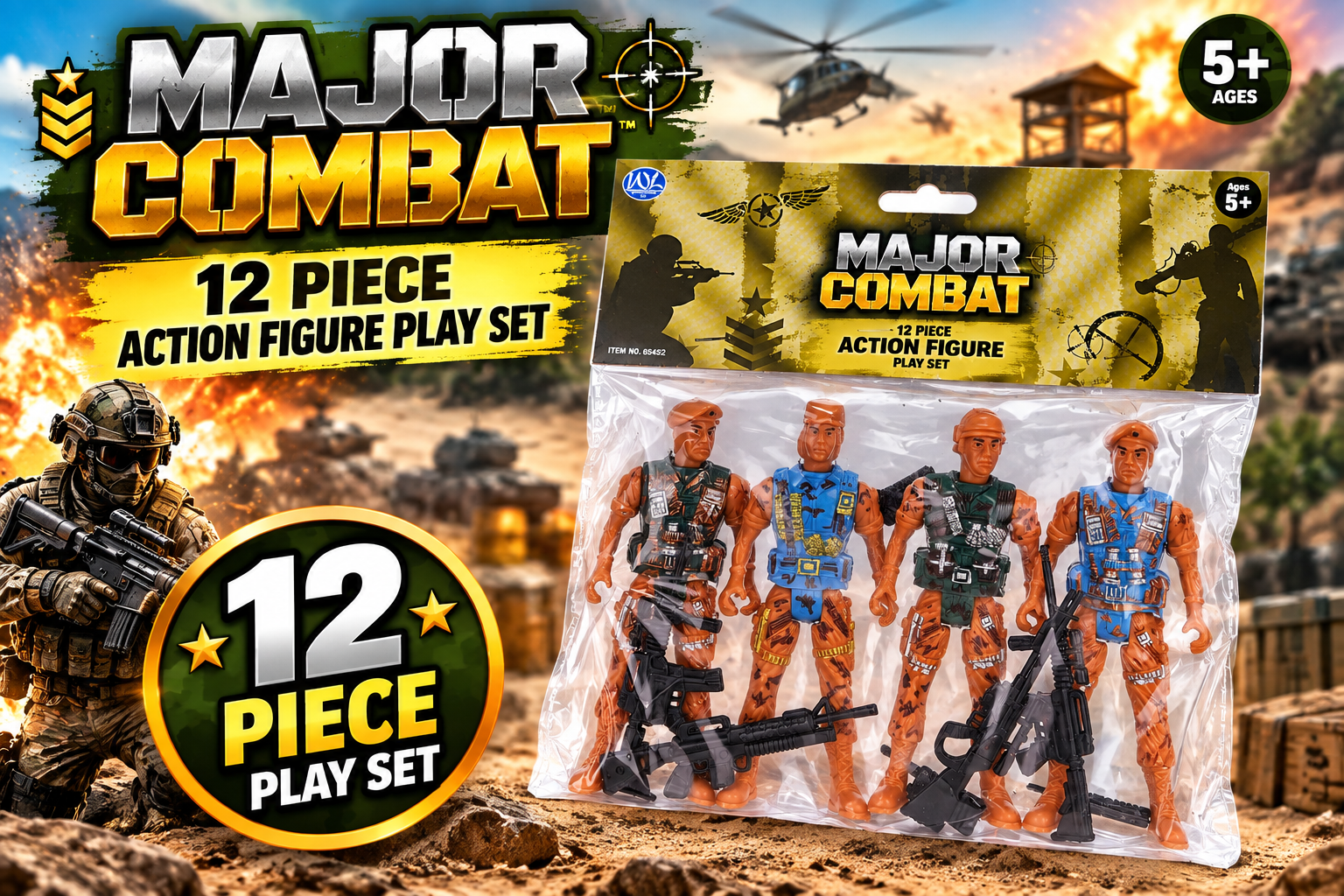 Major Combat 12PC Action Figure Play Set – 96 Sets Per Carton