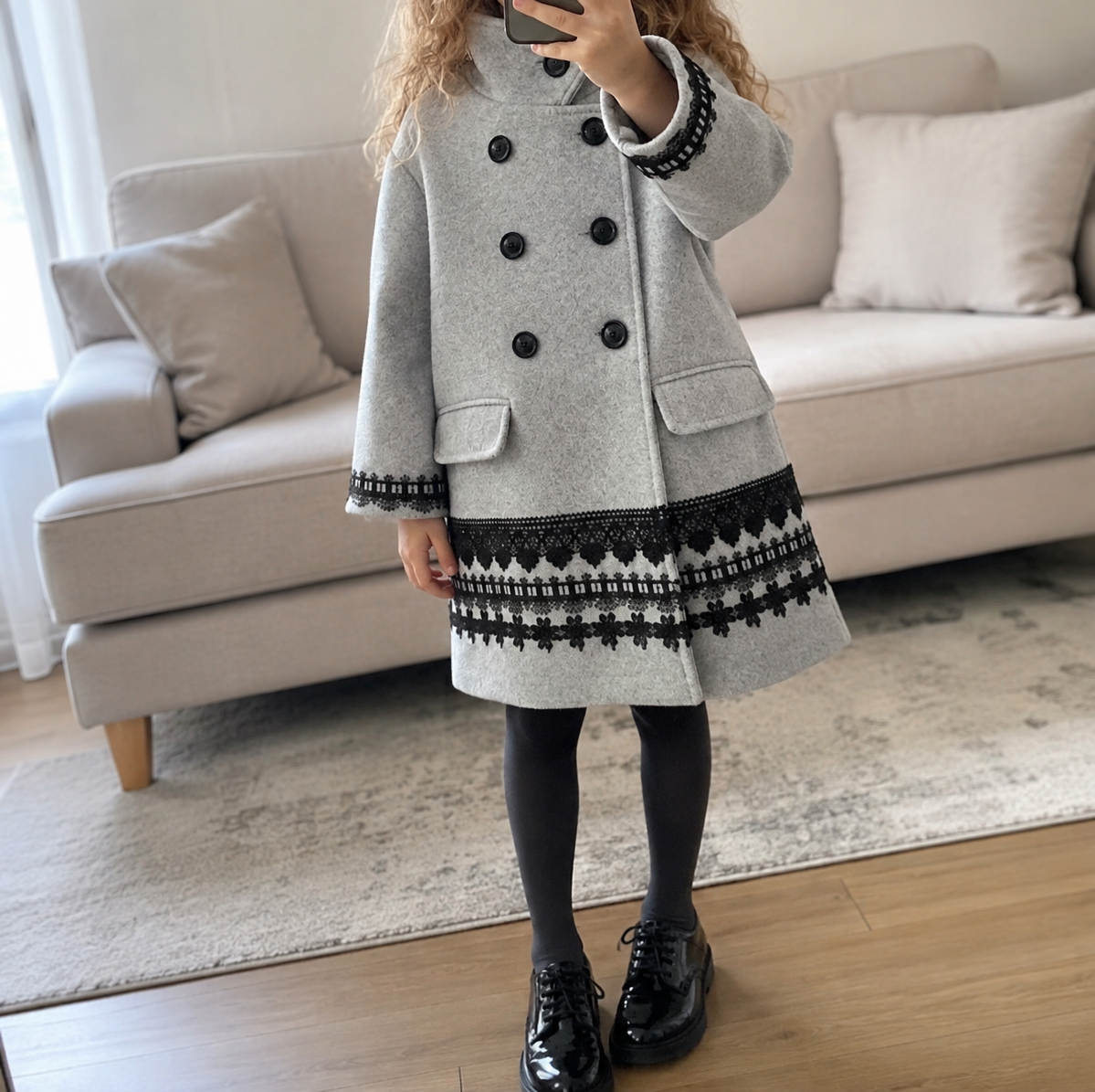 Girls Grey Princess Coat Vintage Wool Blend Doll Style Jacket 2-5 Years New