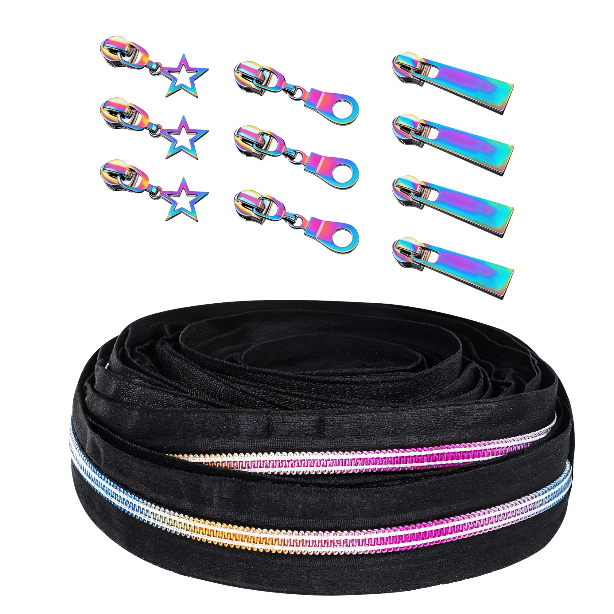 Black Nylon Zipper Tape & Metal Pulls – 55-Piece Job Lot