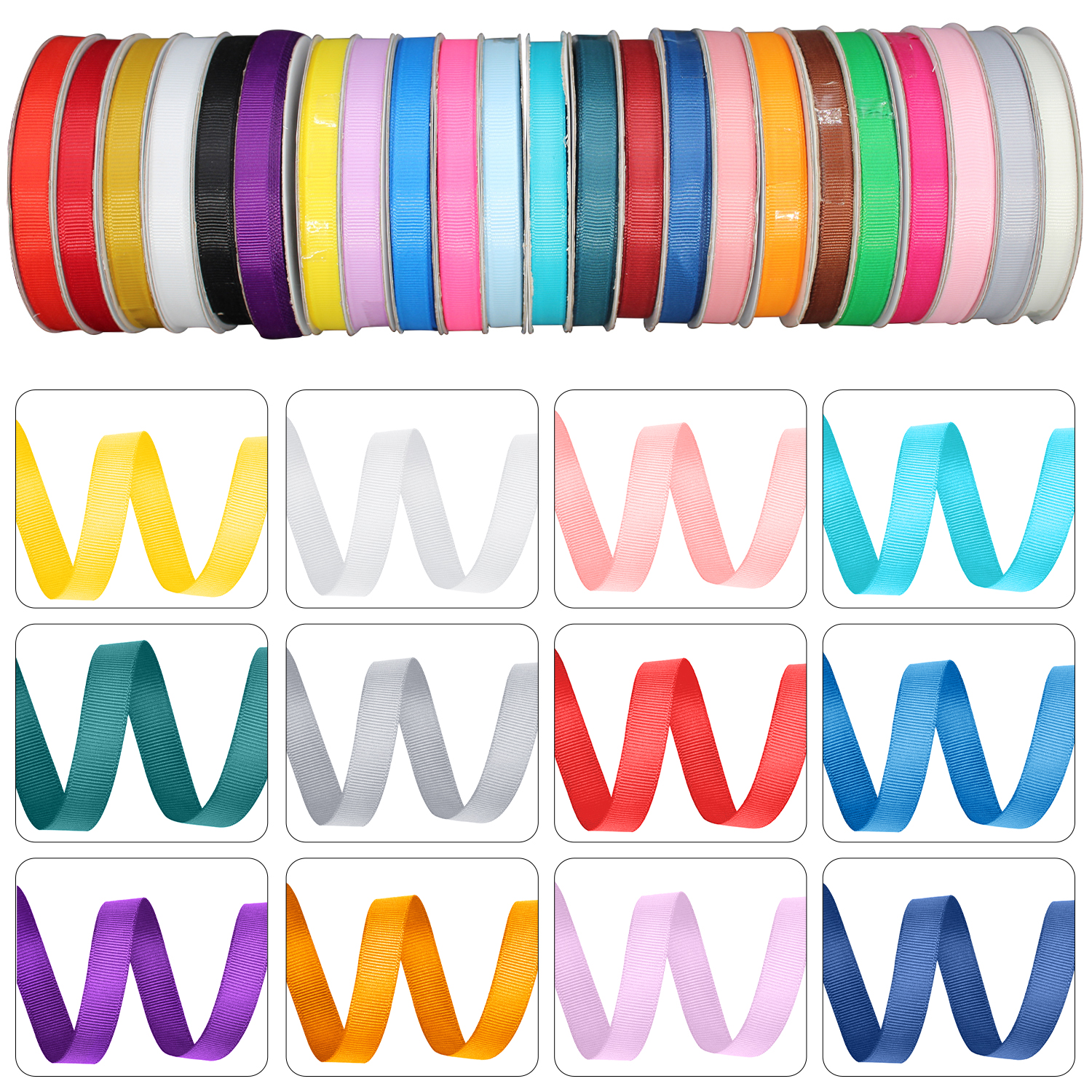 200 Rolls of 25mm Grosgrain Ribbon, 10m Each