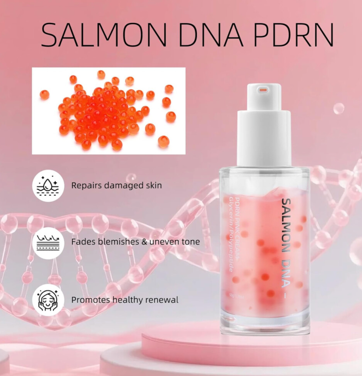 Salmon PDRN Repair Cream, PDRN Moisturizer with Niacinamide, Hyaluronic Acid Peptides