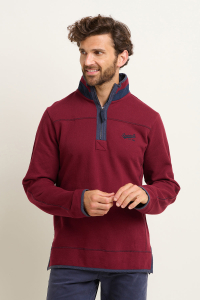 3 x Brakeburn Men's Burgundy Pique Quarter Zip Sweatshirts | AW23