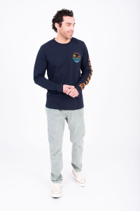 3 x Brakeburn Men's Navy Wilderness Long Sleeve Tees | SS22