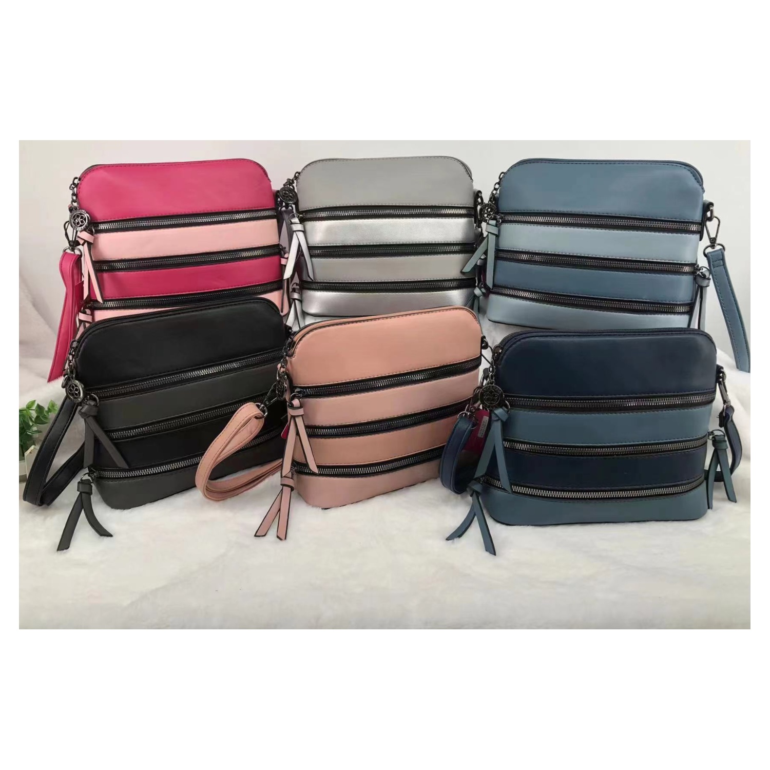 Mix 40pcs -Soft Pu Two-Toned Multi-Zippers Crossbody 9135